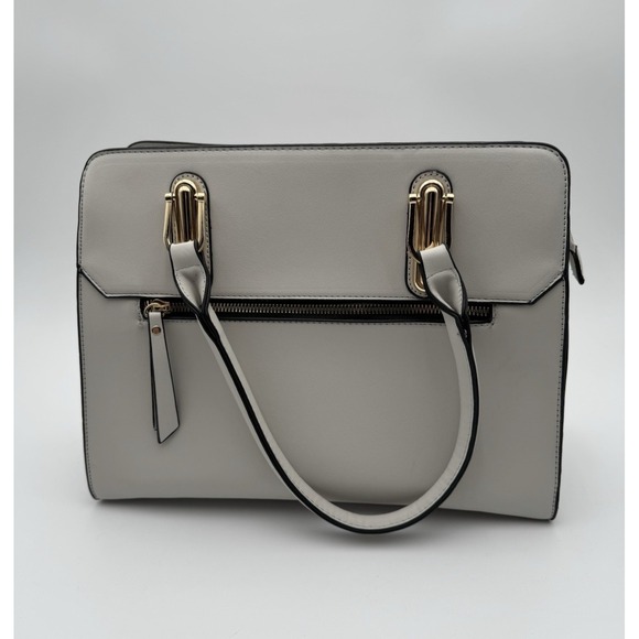 Faux Leather Light Gray/Black Hand Shoulder Bag Purse Neutral Chic Modern-New - Picture 2 of 13